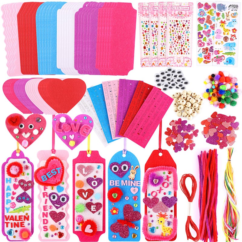 Yafeite Valentines Day Gifts for Kids 401 PCS Valentines Day Cards Craft Kit DIY Bookmarks Set Valentine Craft Kits With Assorted Hearts Stickers Valentines Favors for Kids Classroom Gifts Exchange - Image 2