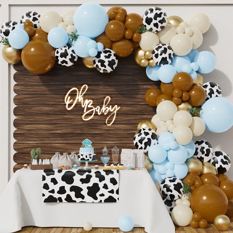 BALONAR 135Pcs Cow Boy Blue Balloons Arch Garland Kit with 18105inch Sand White Coffee Cow Print Farm Animal Gold Balloons for Boy Birthday Party Baby Shower Birthday Supplies Blue - Image 2