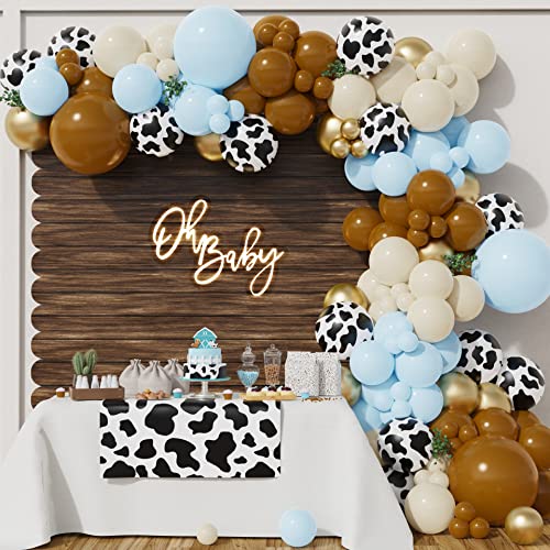 BALONAR 135Pcs Cow Boy Blue Balloons Arch Garland Kit with 18105inch Sand White Coffee Cow Print Farm Animal Gold Balloons for Boy Birthday Party Baby Shower Birthday Supplies Blue - Image 1