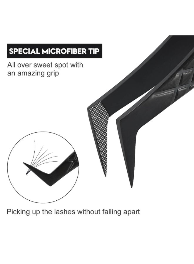 Ms.Queen MsQueen Fiber Tip Lash Tweezers Precise Diamond Grip LShape Boot Volume Eyelash Extension TweezersBlack - Image 4