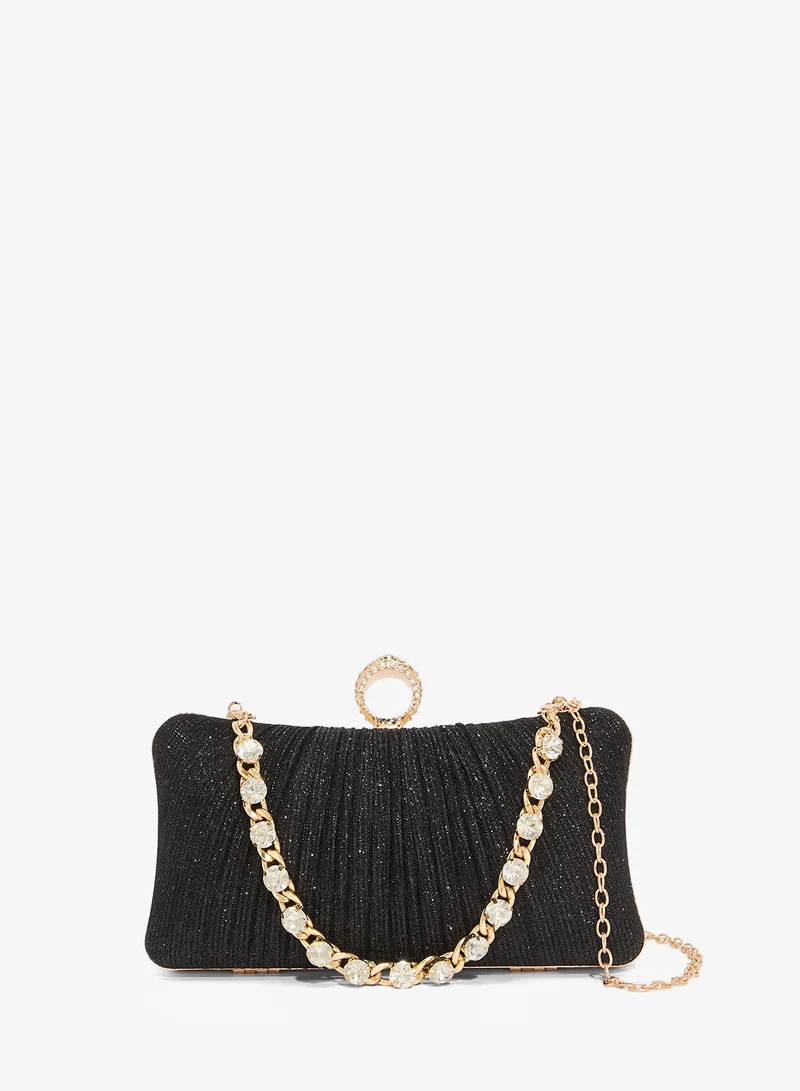 Gold Accent Detailed Diamonte Embellished Bag