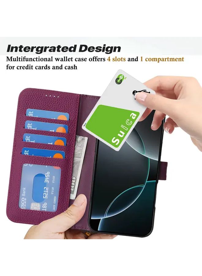 حافظة جلدية لهاتف آيفون 13 برو ماكس باللون الوردي الأحمر مع تقنية حجب RFID وإغلاق مغناطيسي - Image 4