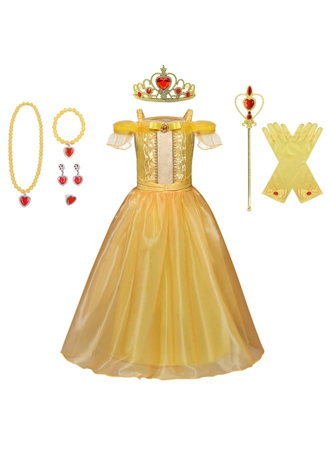 yongsheng 8-Piece Girls Dressing Costume Set With Accessories, 120cm，Girls' Princess Dress Up Costumes Fancy Party Dress Golden Trimmed with Accessories  - Image 1