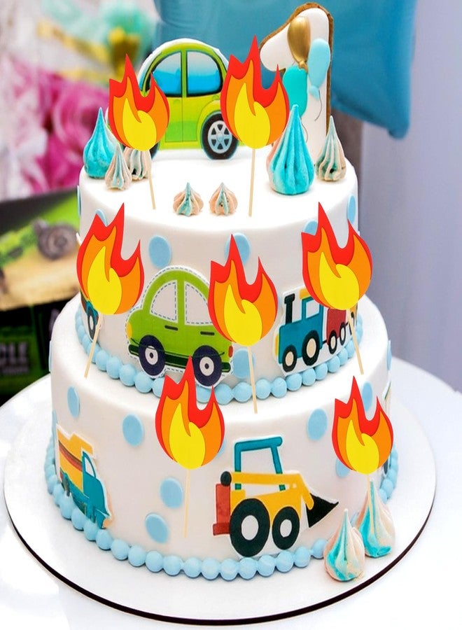 MBAIYO 20 Pcs Fire Truck Cake Topper, Fireman Cupcake Toppers Fire Flame Cake Decorations Fire Truck Birthday Party Supplies Fire Theme Cupcake Topper - Image 3