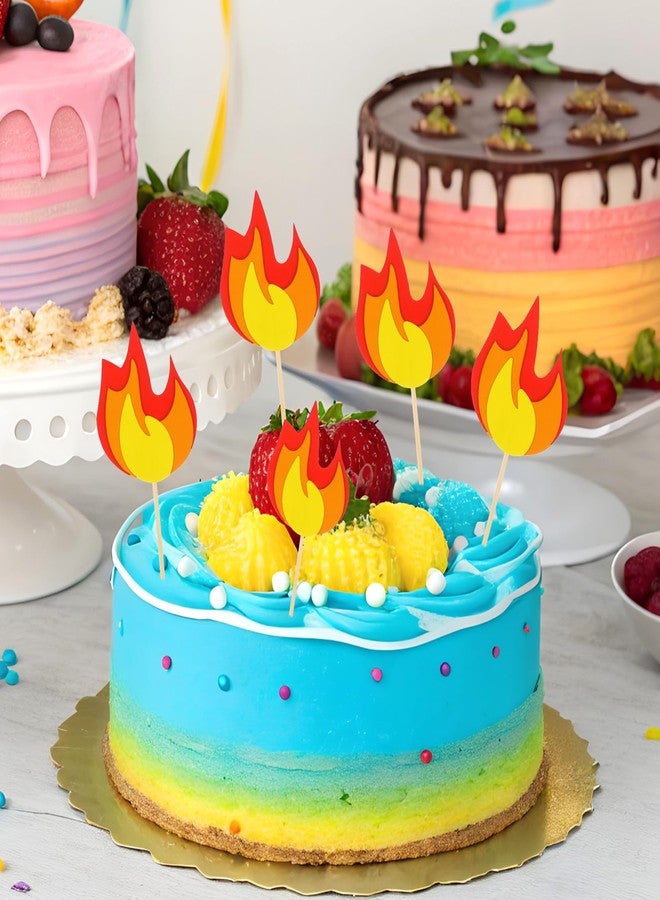 MBAIYO 20 Pcs Fire Truck Cake Topper, Fireman Cupcake Toppers Fire Flame Cake Decorations Fire Truck Birthday Party Supplies Fire Theme Cupcake Topper - Image 4