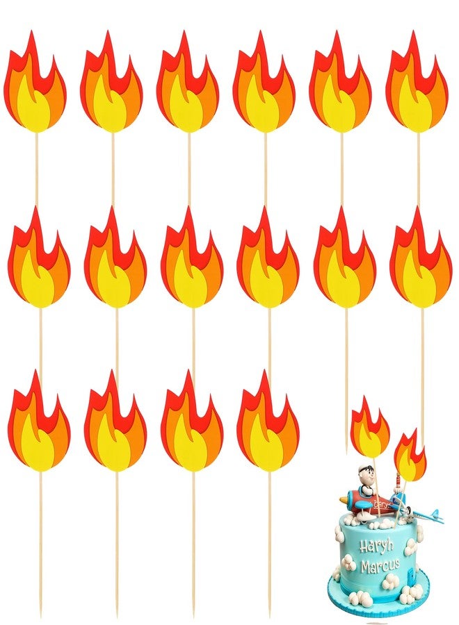 MBAIYO 20 Pcs Fire Truck Cake Topper, Fireman Cupcake Toppers Fire Flame Cake Decorations Fire Truck Birthday Party Supplies Fire Theme Cupcake Topper - Image 1