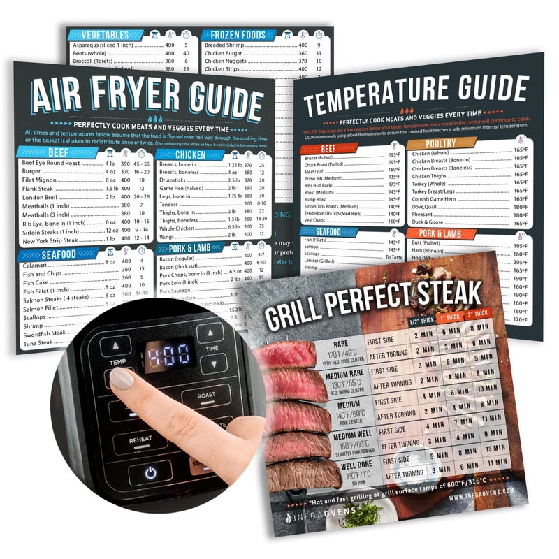 INFRAOVENS Air Fryer Cheat Sheet Magnet Quick Cooking Times Chart for Air Fryers Kitchen Accessories for Easy Cooking Magnetic Food Temperature Guide for Refrigerator Baking and Grilling 