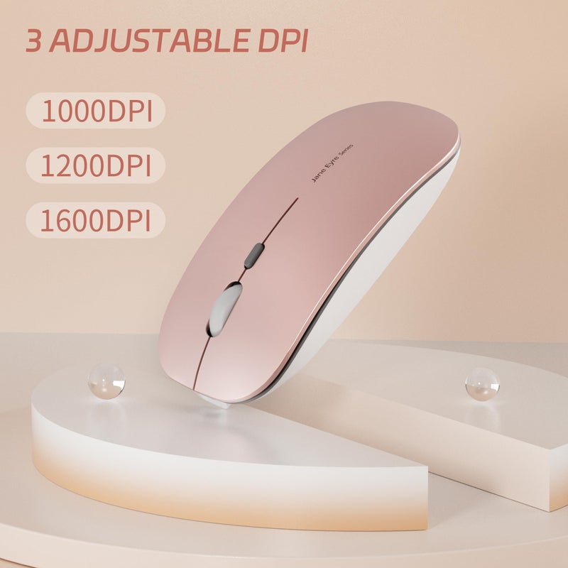 Uciefy Q5 Slim Rechargeable Wireless Mouse, 2.4G Portable Optical Silent Ultra Thin Wireless Computer Mouse with USB Receiver and Type C Adapter, Compatible with PC, Laptop, Desktop (Rose Gold) - Image 2