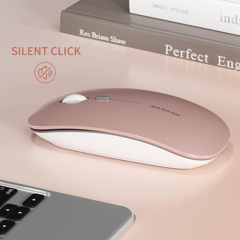 Uciefy Q5 Slim Rechargeable Wireless Mouse, 2.4G Portable Optical Silent Ultra Thin Wireless Computer Mouse with USB Receiver and Type C Adapter, Compatible with PC, Laptop, Desktop (Rose Gold) - Image 3