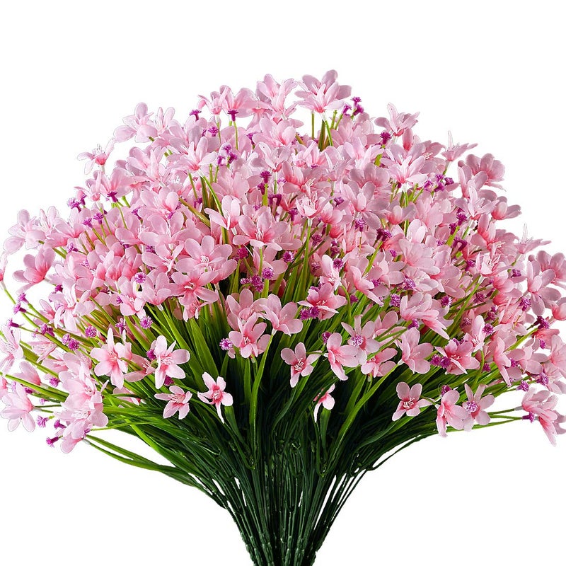 URSTOUD 10 Bundles Artificial Daffodils Flowers Fake Greenery UV Resistant No Fade Faux Plastic Plant for Wedding Bridal Bouquet Indoor Outdoor Home Garden Kitchen Office Table Vase OUDLB10PPink