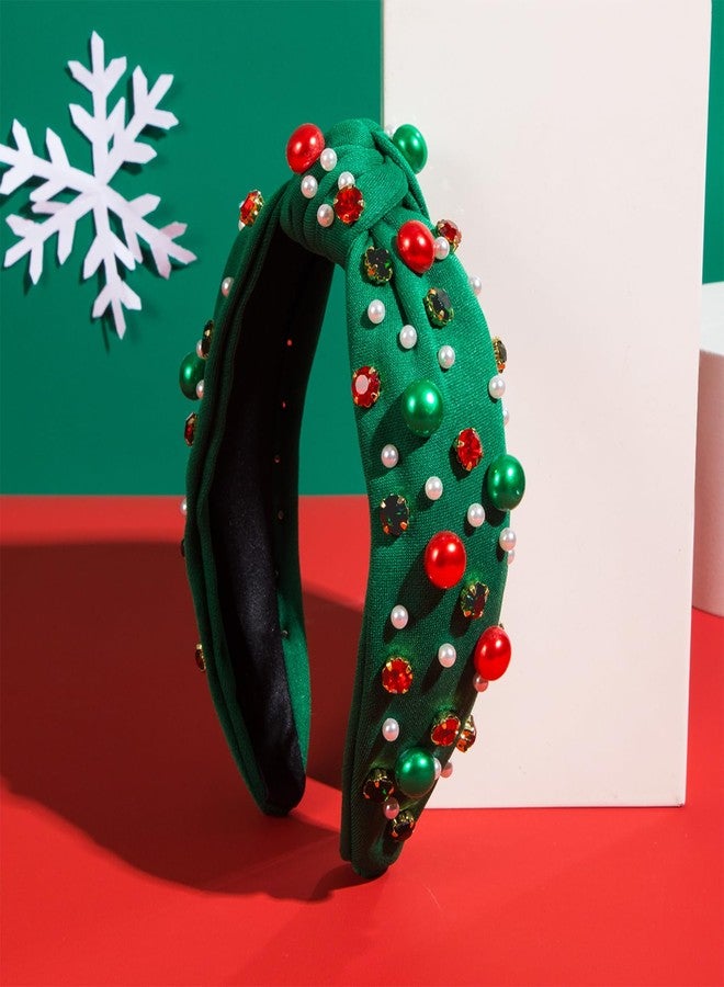 TailaiMei 2Pcs Christmas Rhinestone Knotted Headband for Women, Red & Green Jeweled Crystal Embellished Ladies Twist Wide Hair Band Accessories Holiday Makeup Hair Hoop Gifts (Pearl) - Image 3