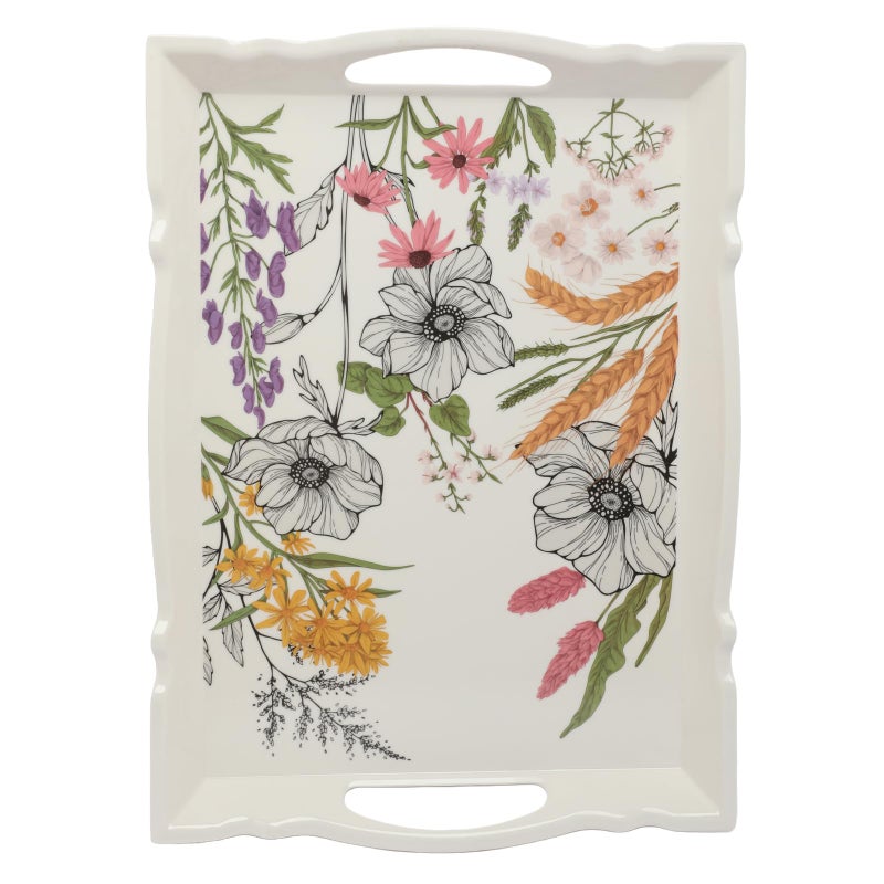 Soleter 3-Piece Botanical Wildflower Serving Tray Set – Rectangular Melamine Trays with Pink, Purple & Yellow Floral Illustrations, Wheat Stalks & Greenery, Integrated Handles - Image 4