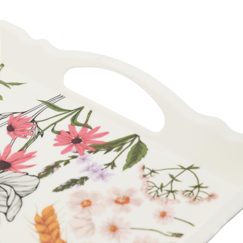 Soleter 3-Piece Botanical Wildflower Serving Tray Set – Rectangular Melamine Trays with Pink, Purple & Yellow Floral Illustrations, Wheat Stalks & Greenery, Integrated Handles - Image 5