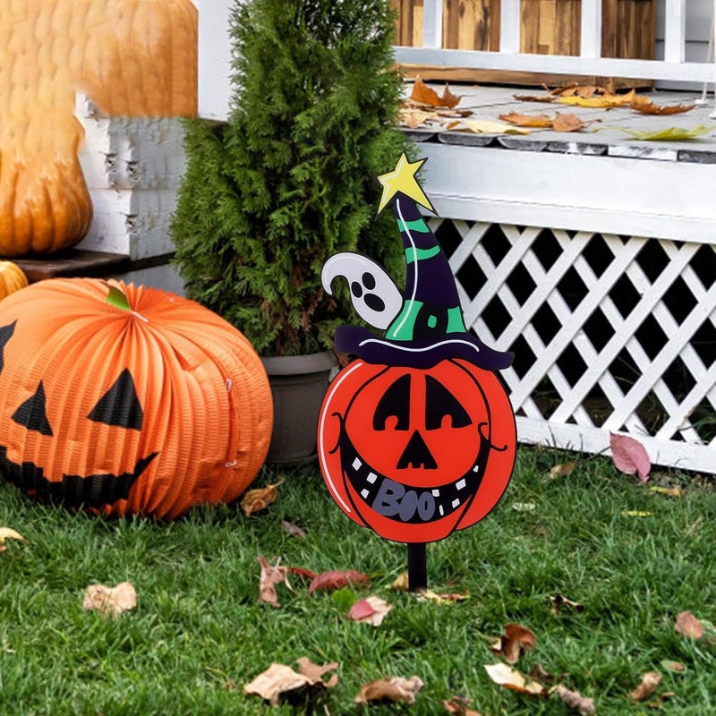 GALPADA Halloween Pumpkin Yard Sign with Stake, Colorful Expression Lawn Decor for Outdoor Garden, 3mm Acrylic Double-sided Printed Halloween Outdoor Decoration - Image 3