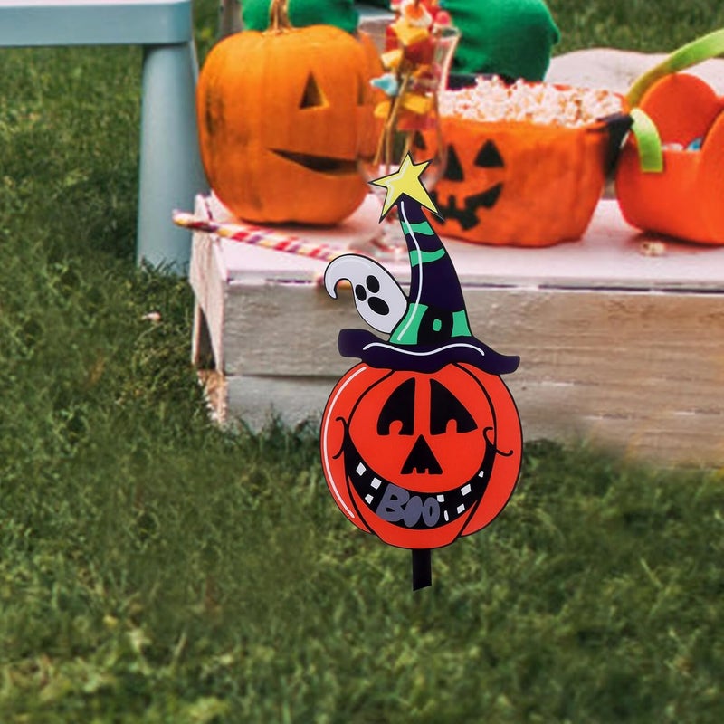 GALPADA Halloween Pumpkin Yard Sign with Stake, Colorful Expression Lawn Decor for Outdoor Garden, 3mm Acrylic Double-sided Printed Halloween Outdoor Decoration - Image 5