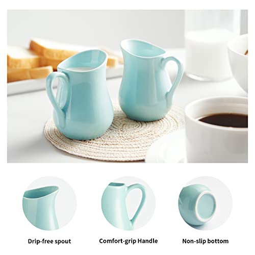 Gurygo 4 Ounce (Set/2) Creamer Pitcher with Handle, Small Classic White Fine Porcelain Creamer Container, Small Ceramic Pitcher for Coffee Milk, Microwave & Freezer Safe (Turquoise) - Image 4