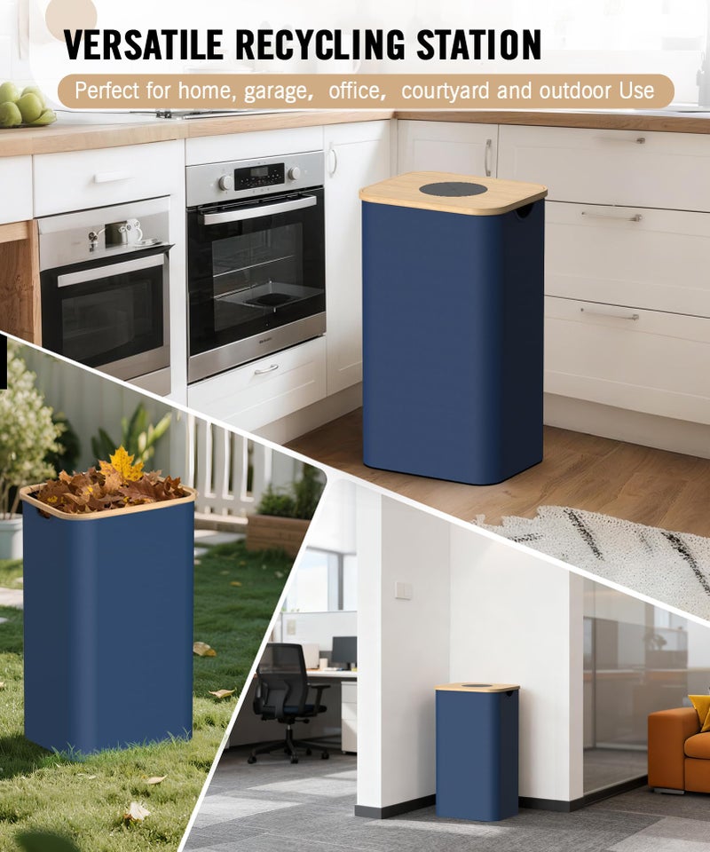 Magicheap Recycling Bins for Kitchen, 26 Gallon (100L) Recycle Bin with Bamboo lid, Indoor Oxford Fabric Recycling Trash Can with 2pcs Removeable and Reusable Inner Bags for Bottle Can Glass Plastice, Blue - Image 2