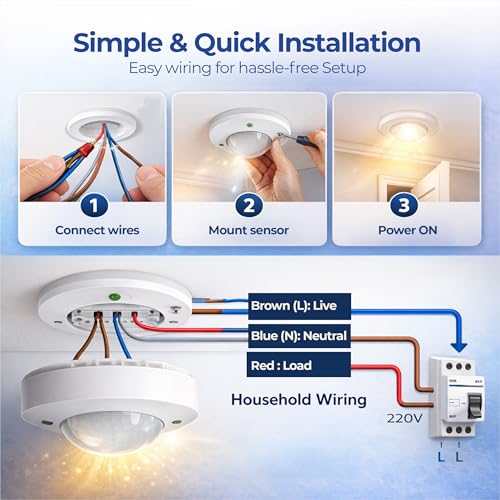 SENSILUX 360° Infrared Motion Sensor Ceiling Mount, PIR Motion Detector Auto On Off Light Switch, Adjustable Delay & Light Sensitivity, Energy Saving Sensor for Home, Office, Staircase & Corridor - Image 3
