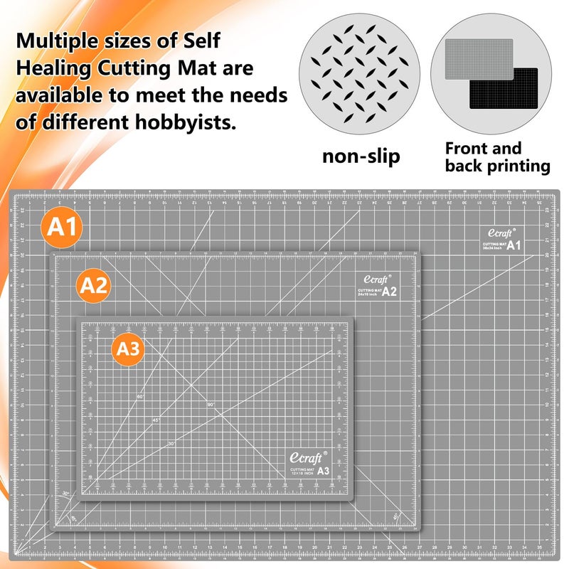 Ecraft Large Self Healing Cutting Mat: 24" x 36" Double Sided 5-Ply Hobby Mat, A1 Rotary Cutting Sewing Mat for Crafts, Fabric,Sewing,Quilting,Scrapbooking,Projects,Grey/Black - Image 5