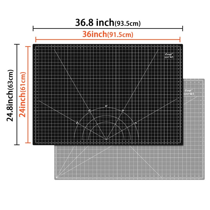 Ecraft Large Self Healing Cutting Mat: 24" x 36" Double Sided 5-Ply Hobby Mat, A1 Rotary Cutting Sewing Mat for Crafts, Fabric,Sewing,Quilting,Scrapbooking,Projects,Grey/Black - Image 2