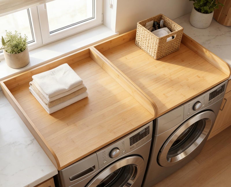 UTCG Washer Dryer Countertop Wooden: Washer and Dryer Shelf Top Cover 27.5x54 Inch No-Installation Countertop Set of 2 - Generation Farmhouse Homeowners & Laundry Room Organization - Bamboo - Image 1