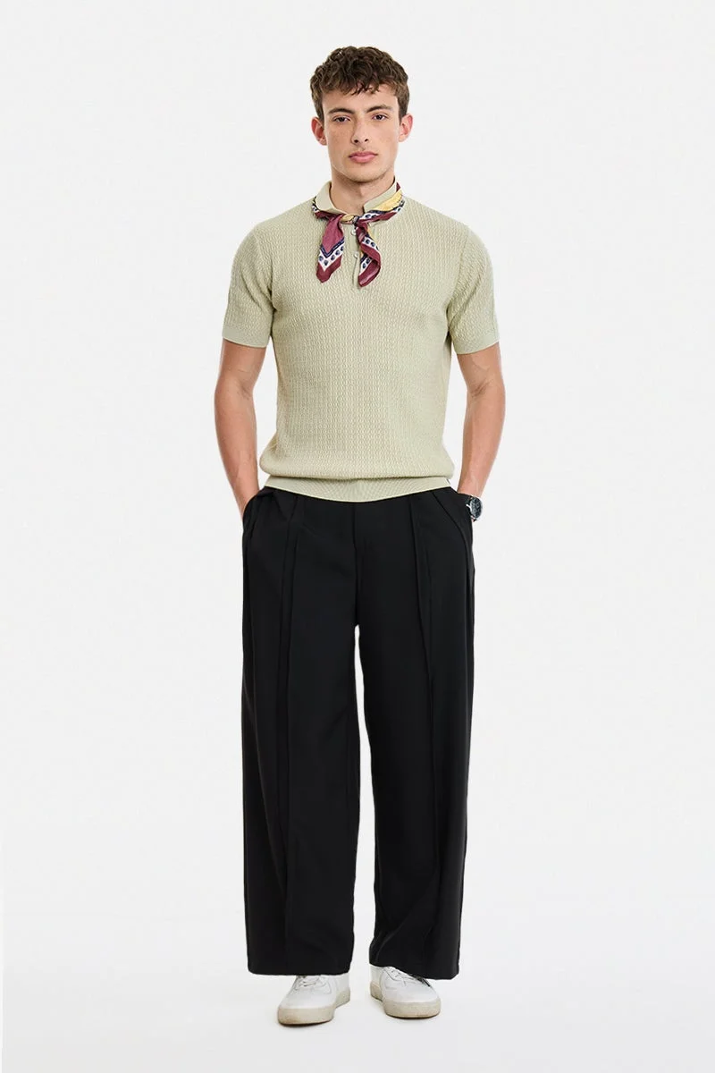 سنيتش Sage Green Textured Half Sleeve Regular Fit T-Shirt