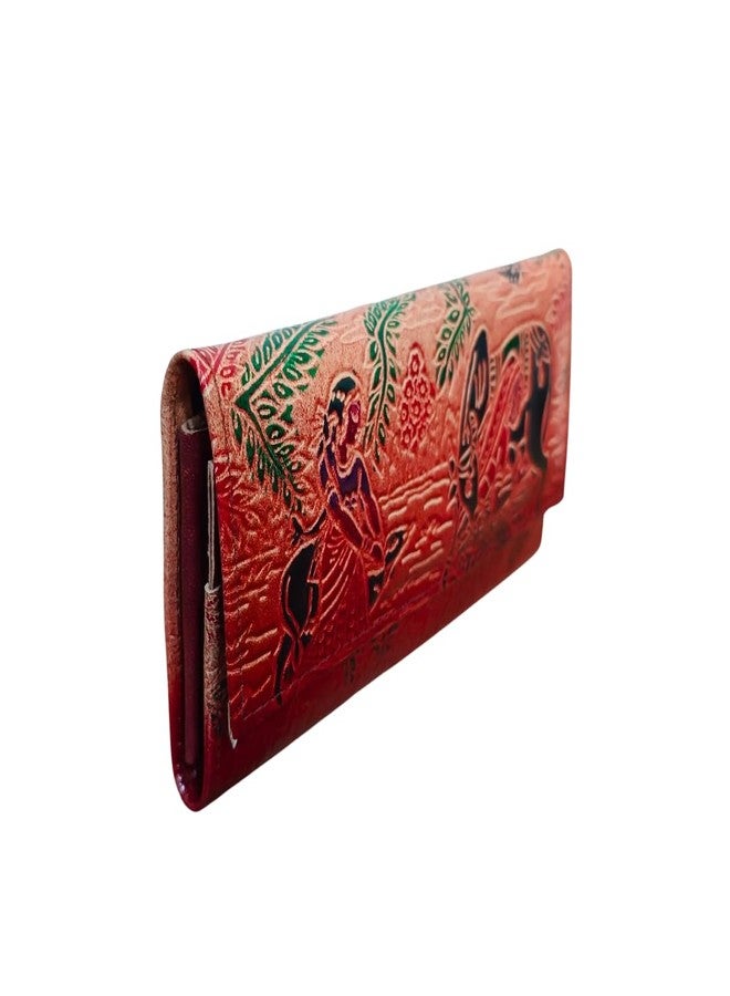 Chitrahar Genuine Shantiniketan Leather Traditional Mythological Figure Design Card Holder Wallet for Women (Brown_Jashoda) - Image 4