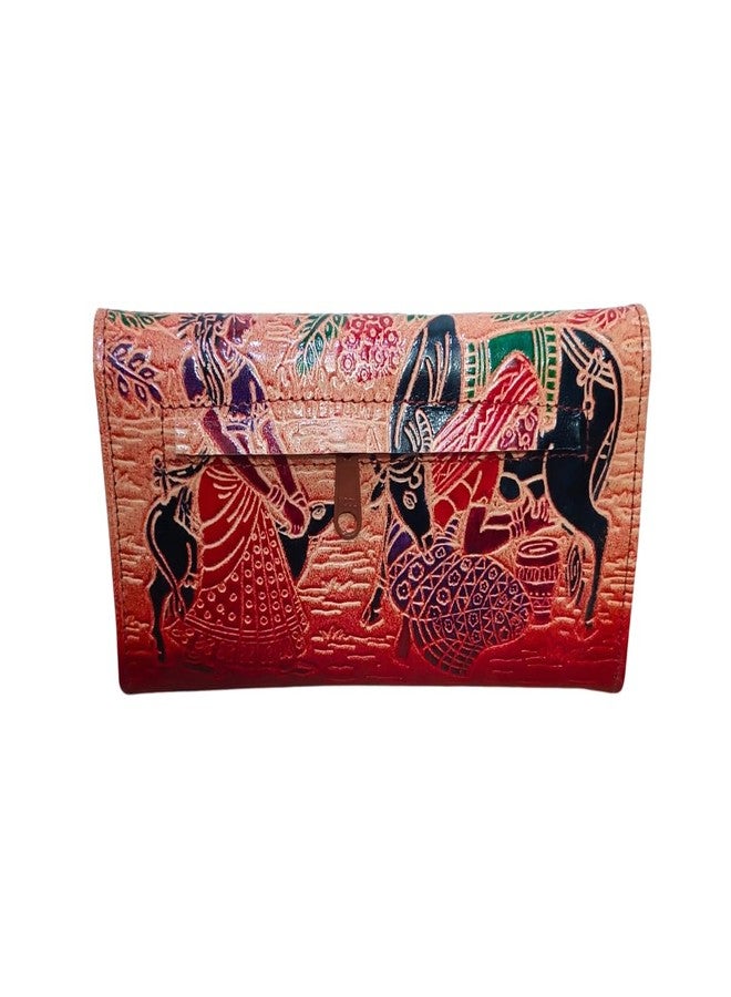 Chitrahar Genuine Shantiniketan Leather Traditional Mythological Figure Design Card Holder Wallet for Women (Brown_Jashoda) - Image 2