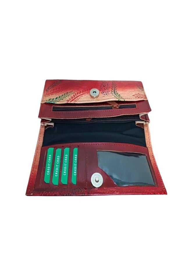 Chitrahar Genuine Shantiniketan Leather Traditional Mythological Figure Design Card Holder Wallet for Women (Brown_Jashoda) - Image 3