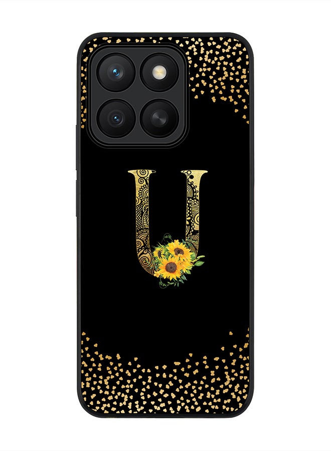 Stylizedd For Honor X8c Case,Slim fit Camera Protection, Shockproof Thin Phone cover  - Custom Floral Monogram - U ( Black )