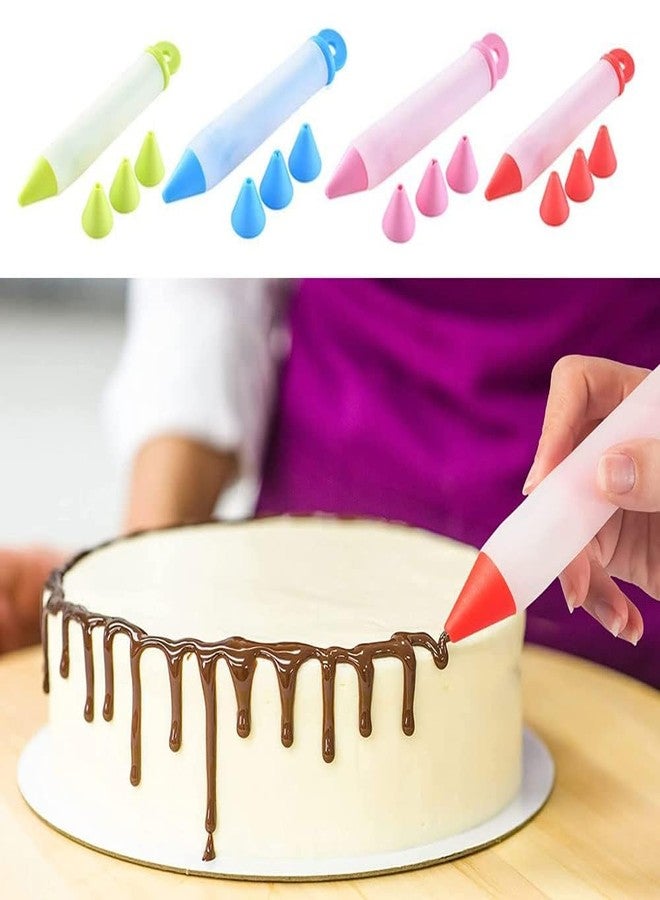 CELLEBII® 1Pc Silicone Pen with 4 Nozzles Food Writing Pen with-Head Cake Decorating Pen Chocolate Cream Jam Squeezed Syringe Pastry Cookie Painting Cream Cake Baking Decorating Tool - Image 3