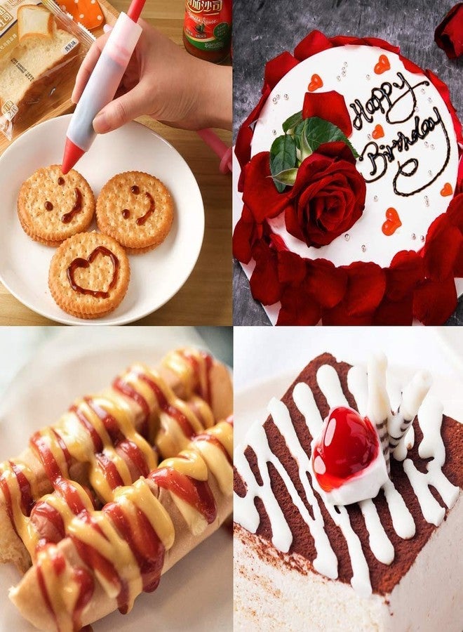 CELLEBII® 1Pc Silicone Pen with 4 Nozzles Food Writing Pen with-Head Cake Decorating Pen Chocolate Cream Jam Squeezed Syringe Pastry Cookie Painting Cream Cake Baking Decorating Tool - Image 5