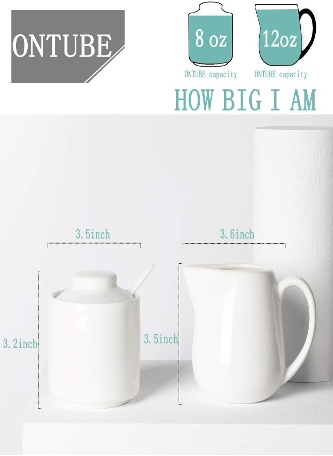 AKDC Ontube Porcelain Sugar And Creamer Set Of 3,Cream Pitcher, Spoon, Sugar Bowl With Lid,Cream (White)  - Image 1