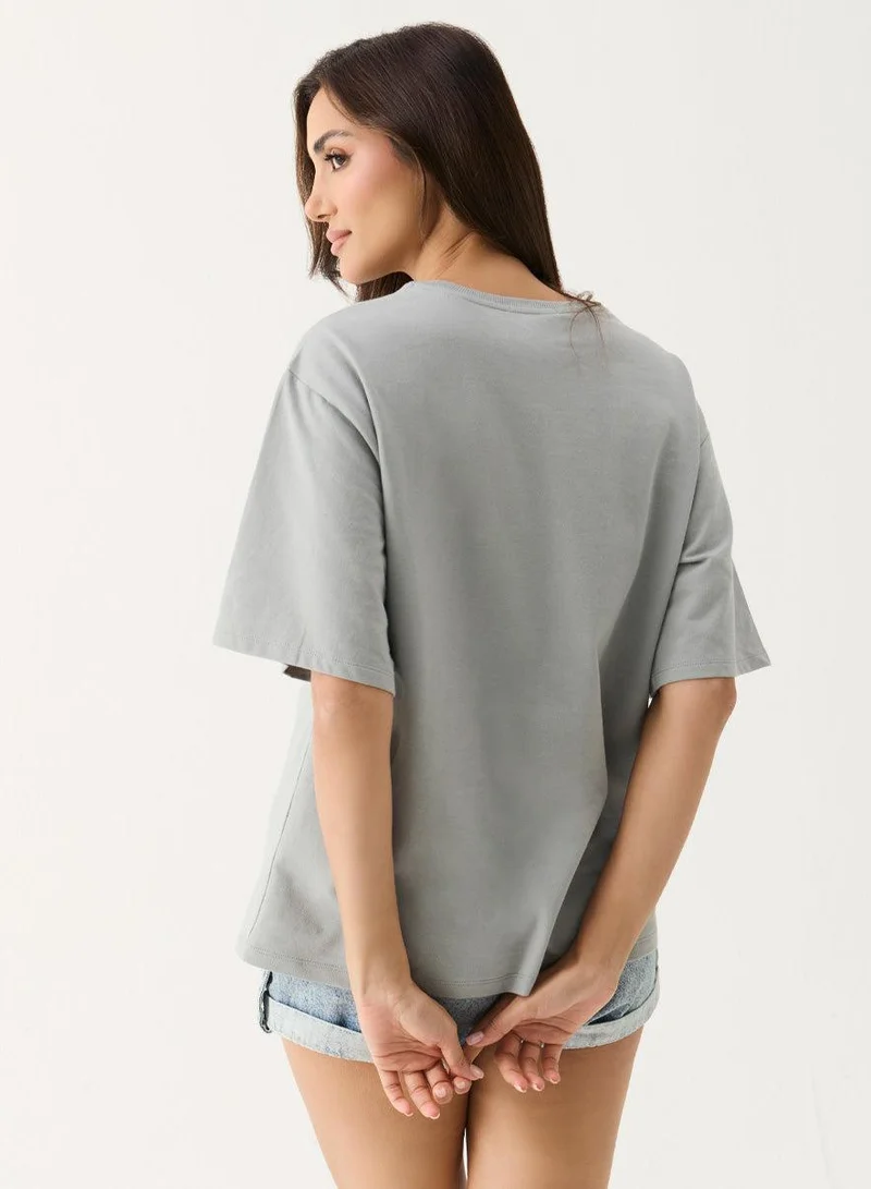 Zigzag  Floral Printed Grey Color T-shirt for Women | Best Price UAE