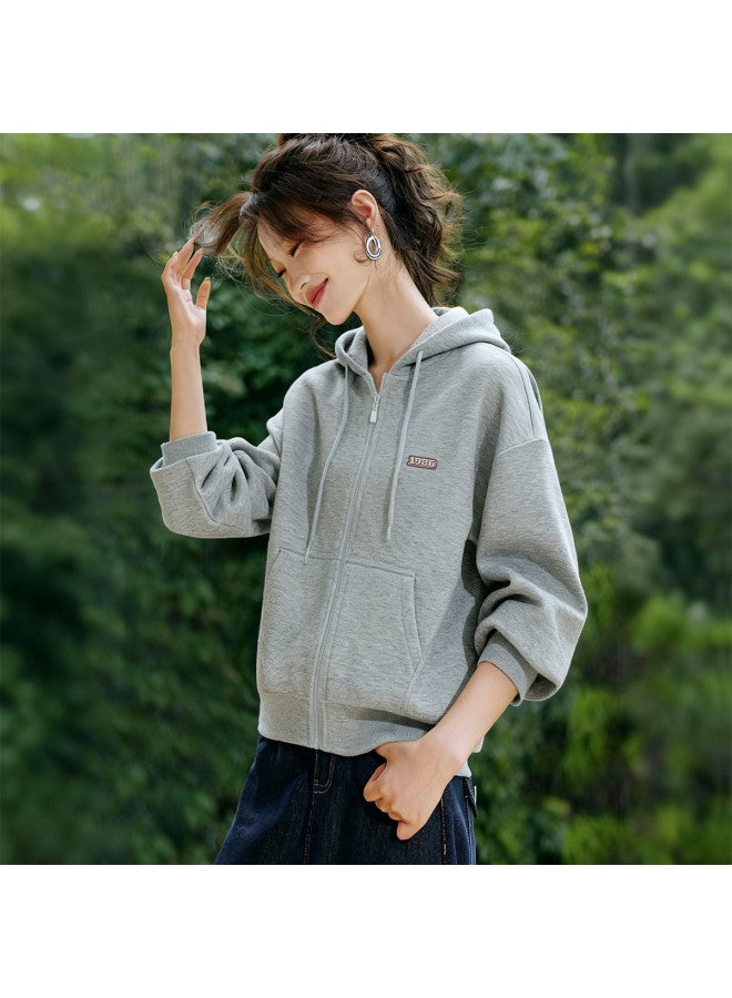 Flying in the snow Hooded Sweatshirt For Women, Autumn Thin Version, American Retro Loose Slimming Zip-up Outerwear - Image 2