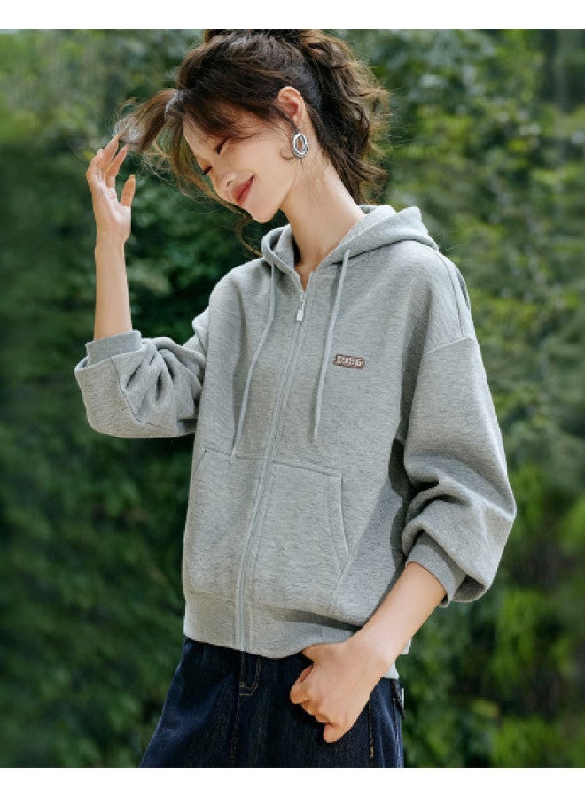 Flying in the snow Hooded Sweatshirt For Women, Autumn Thin Version, American Retro Loose Slimming Zip-up Outerwear - Image 1