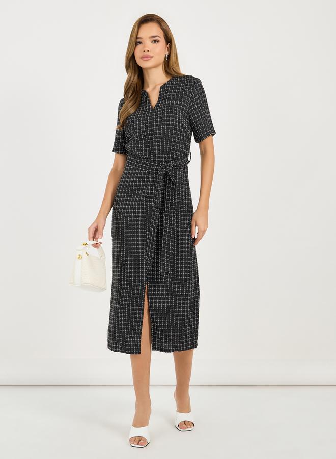 Styli Belted Plaid Midi Dress  - Image 1