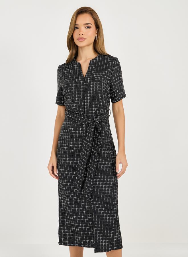 Styli Belted Plaid Midi Dress  - Image 5