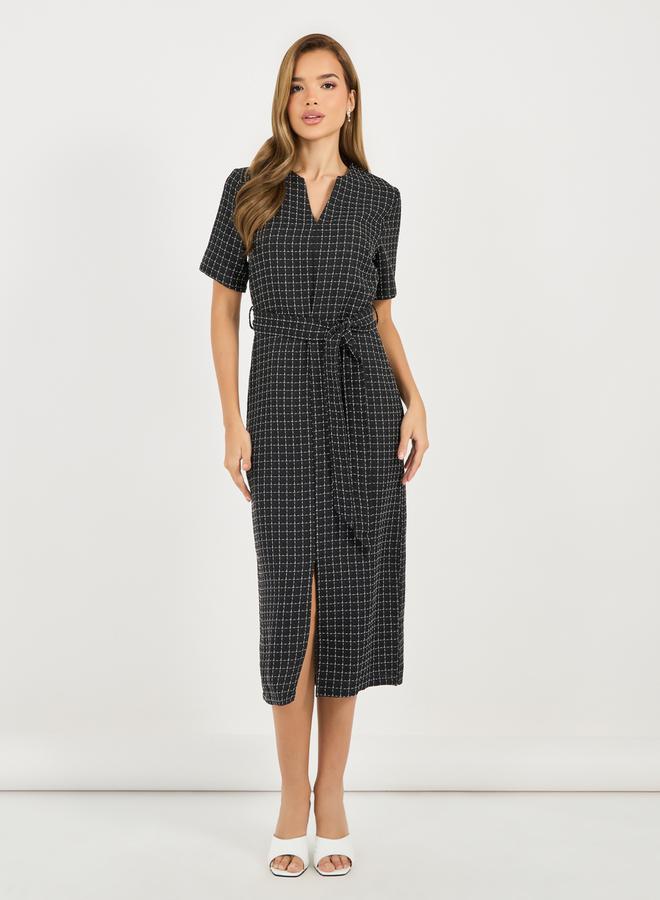 Styli Belted Plaid Midi Dress  - Image 4