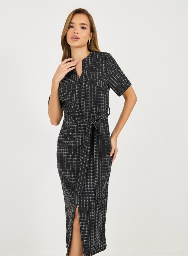 Styli Belted Plaid Midi Dress  - Image 2