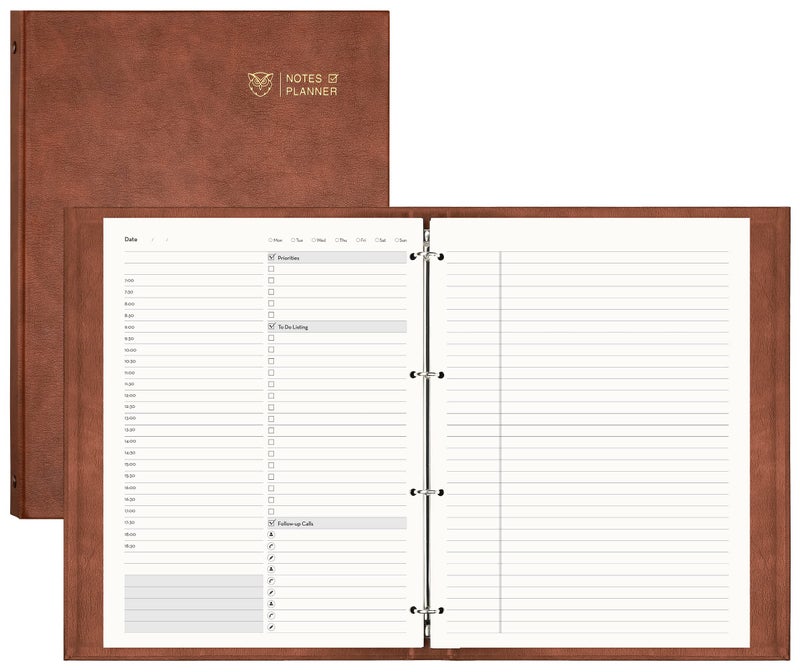 EMSHOI Undated Daily Planner - A4 Large To Do List Notebook Appointment Book for Productivity Time Management, with Hourly Planner Refills, Hardcover Binder Leather Journal - 240 Pages, 9.2x12 - Image 1