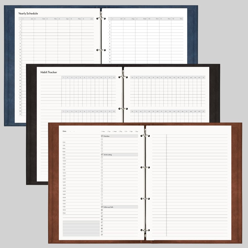 EMSHOI Undated Daily Planner - A4 Large To Do List Notebook Appointment Book for Productivity Time Management, with Hourly Planner Refills, Hardcover Binder Leather Journal - 240 Pages, 9.2x12 - Image 2