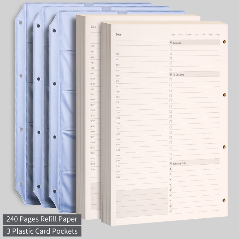 EMSHOI Undated Daily Planner - A4 Large To Do List Notebook Appointment Book for Productivity Time Management, with Hourly Planner Refills, Hardcover Binder Leather Journal - 240 Pages, 9.2x12 - Image 5