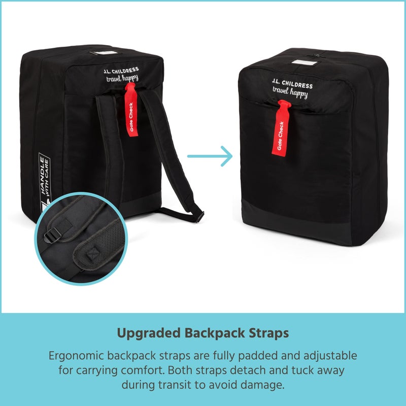 J.L. Childress Travel Bag for Doona & Evenflo Shyft Dualride - Travel Bag for Airplane, Fits Most Infant Car Seats, Airport Accessories for Gate or Baggage Check, AirTag Compatible - Elite, Black - Image 4