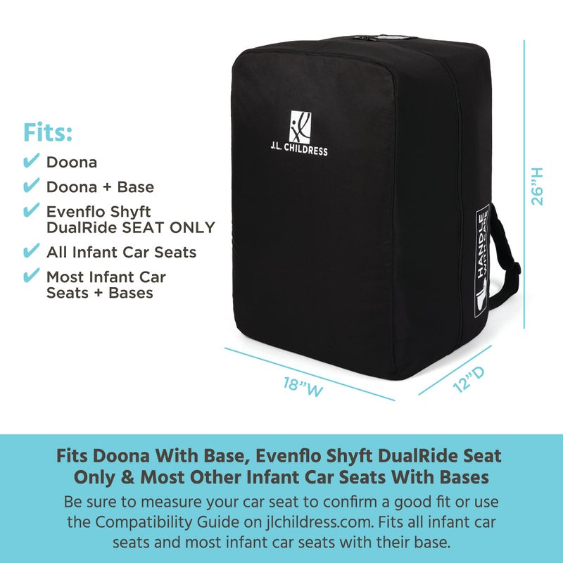 J.L. Childress Travel Bag for Doona & Evenflo Shyft Dualride - Travel Bag for Airplane, Fits Most Infant Car Seats, Airport Accessories for Gate or Baggage Check, AirTag Compatible - Elite, Black - Image 2