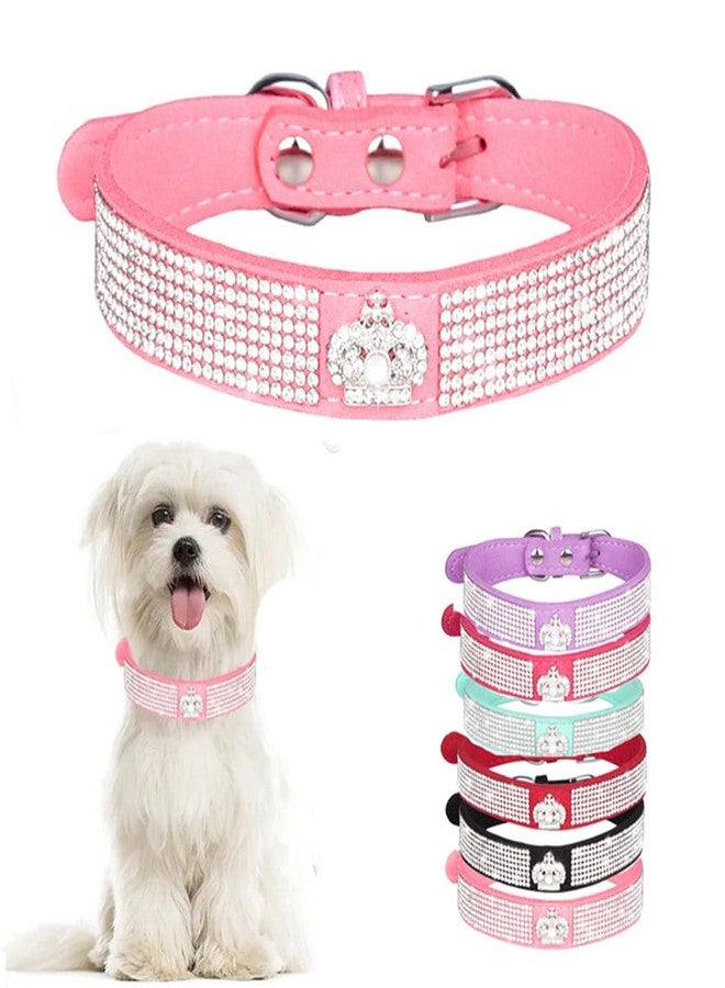 WeimoMonkey Bling Dog Collars for Small Dogs, XS Dog Collar Girl, Rhinestone Puppy Collar Diamond Bling Pretty Jewel Glitter Sparkly Cat Pet for XXS Xs Small Medium Female Dogs Kitten,Crown Pink Extra Small - Image 1