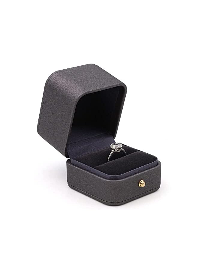KASTWAVE Box, Premium Gorgeous Vintage Single Slot Square Leather Bearer Ring Box for Proposal Wedding Ceremony Anniversary(Dark Gray) - Image 2