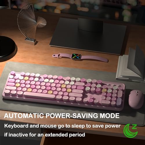Links9+ Wireless Keyboard and Mouse, Full-Size Retro Typewriter Keyboard with Round Keycaps, 2.4GHz for Windows, Mac, Laptop, PC, Desktop (Pink Colorful) - Image 2