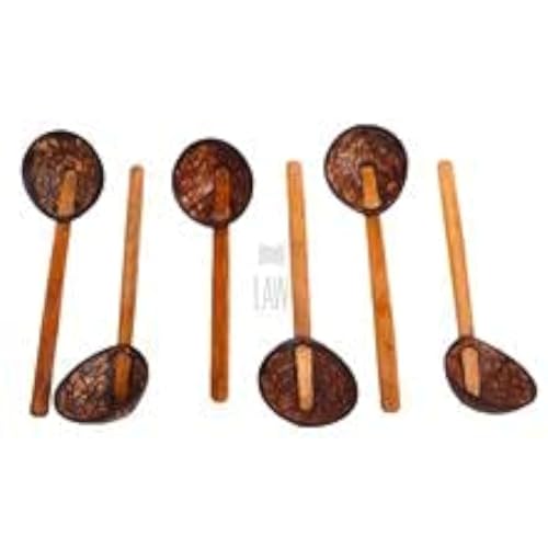 looms & weaves - Coconut Shell Ladles (Large) - Set of 6 Wooden Spoons (Made with Coconut Shell and Coconut Wood) - Image 2