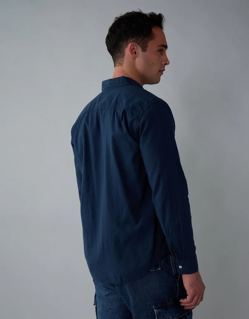 American Eagle AE Long-Sleeve Linen-Blend Button-Up Shirt